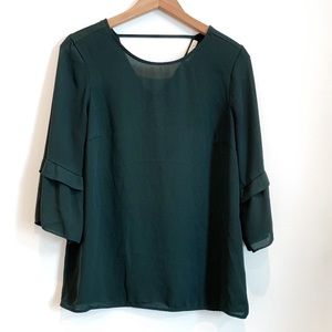 NY & Company Green Blouse Fun Sleeves Small